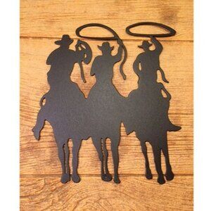Large Metal Cut Out - 3 Cowboy Black Silhouette 12" tall by 10" wide 12112